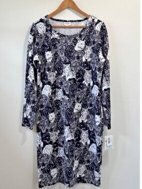 Lularoe Debbie Sheath Dress Womens 2XL 2X Black Cats Animal Stretch Fitted New